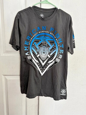 American Fighter Men's Graphic Tee Gray & Blue XL